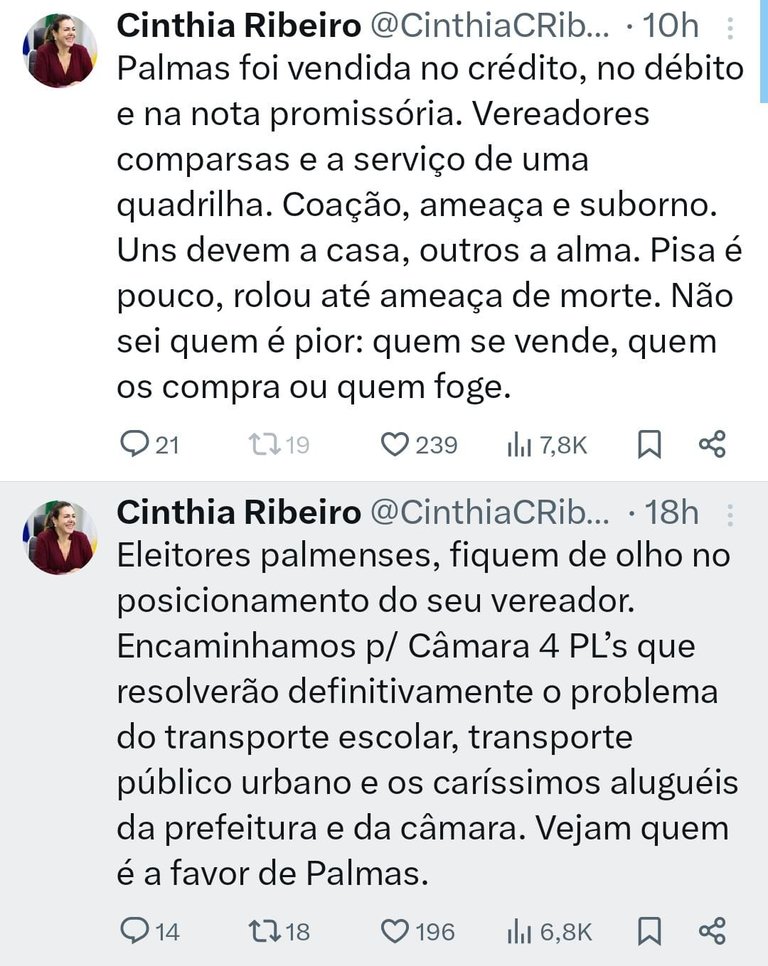 Prefeita Cinthia Ribeiro se manifesta após oposição rejeitar empréstimos de R$ 663,7 milhões para transporte público e infraestrutura