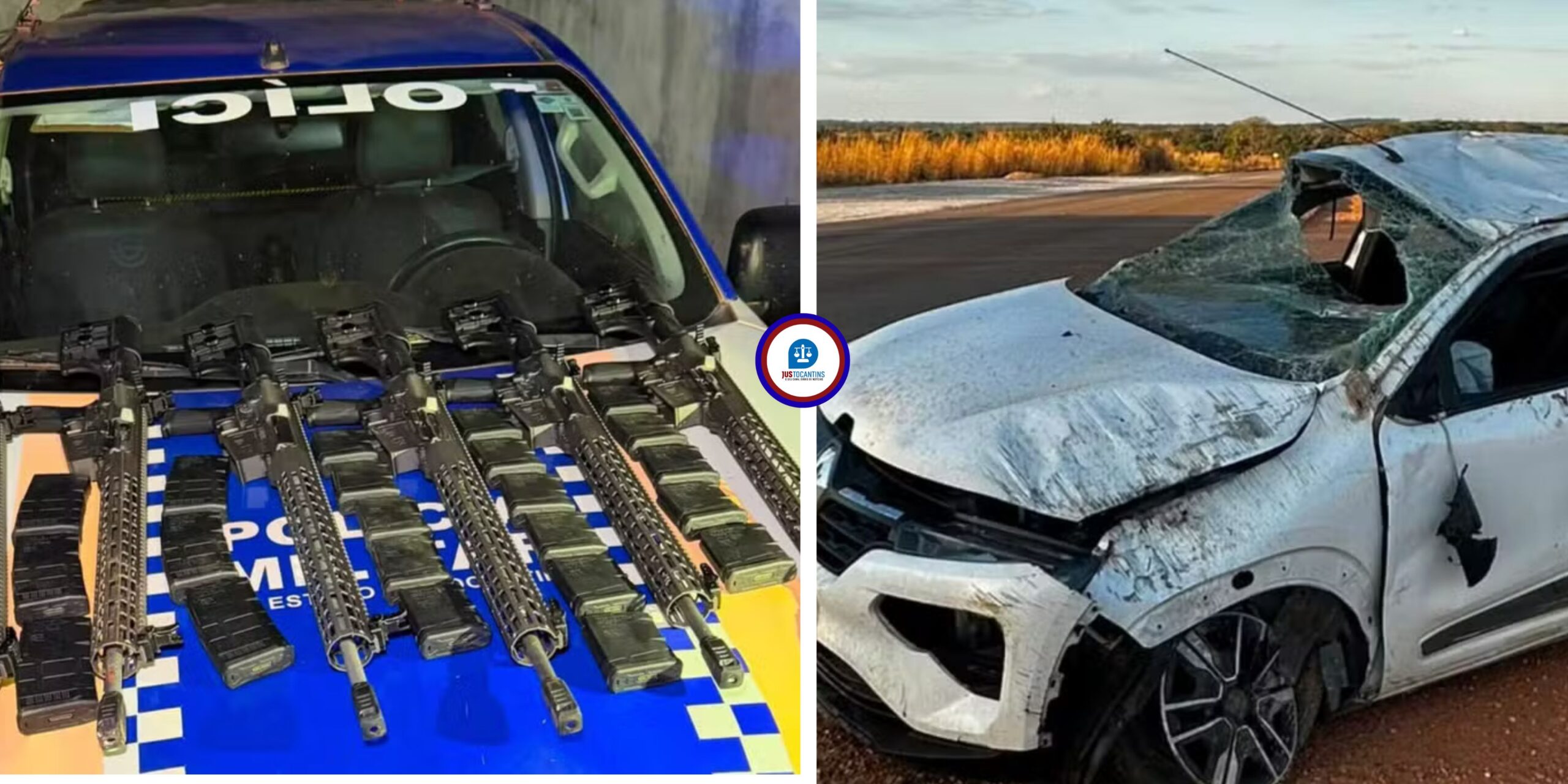 Carro com seis fuzis capota na TO-070 e quatro pessoas são presas no sul do TO