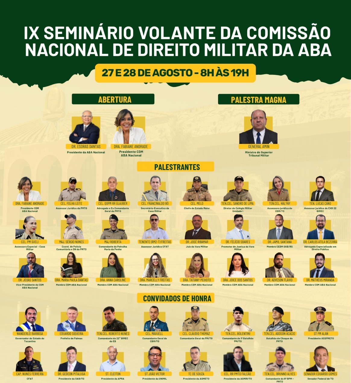 Palmas sedia 9ª edição de seminário nacional sobre Direito Militar nesta quinta, 27, e sexta-feira, 28