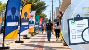 Wind banners de candidatos são alvo de fiscalização por possível obstrução de calçadas em Gurupi